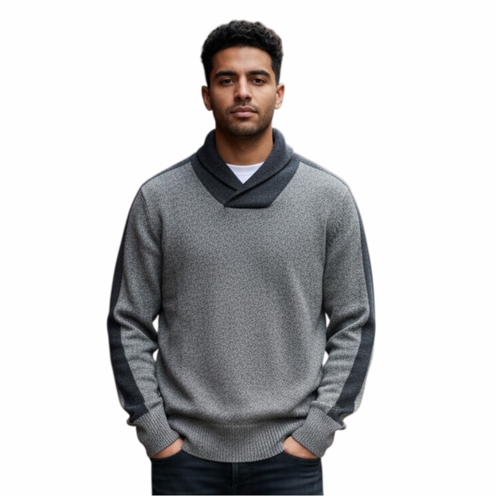 Banana Republic Men’s Shawl Collar Sweater Gray Merino Wool Pullover - Small